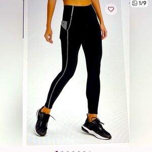 NWT- Fabletics PureLuxe High-Waisted Pocket full Leggings -BLACK/WHITE (27”)